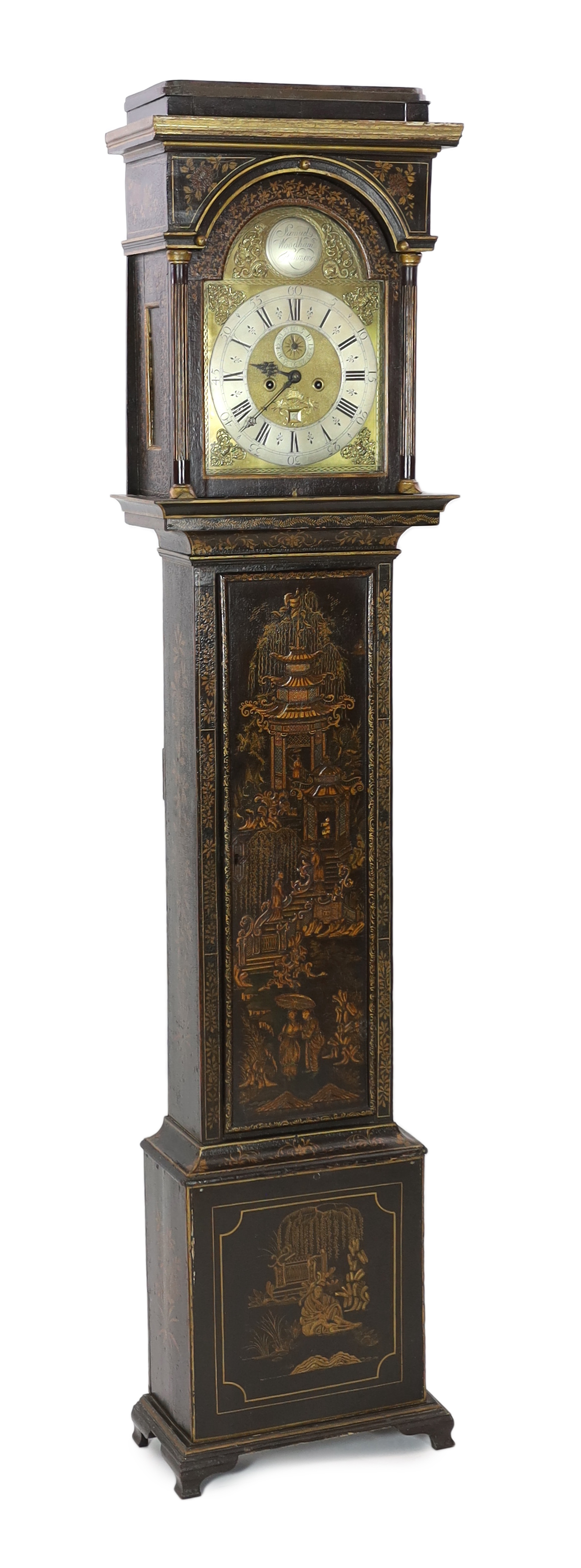 Samuel Woodham of Richmond, a George III eight day longcase clock, 52cm wide, 27cm deep, 223cm high